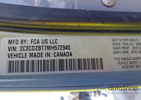 2021 Dodge Challenger R/T из США, поврежденный, VIN 2C3CDZBT7MH572945